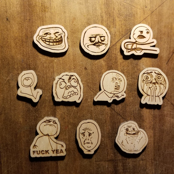 Rage Face Wooden Pins