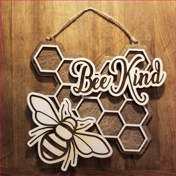 BEE KIND Wooden Hanging Sign