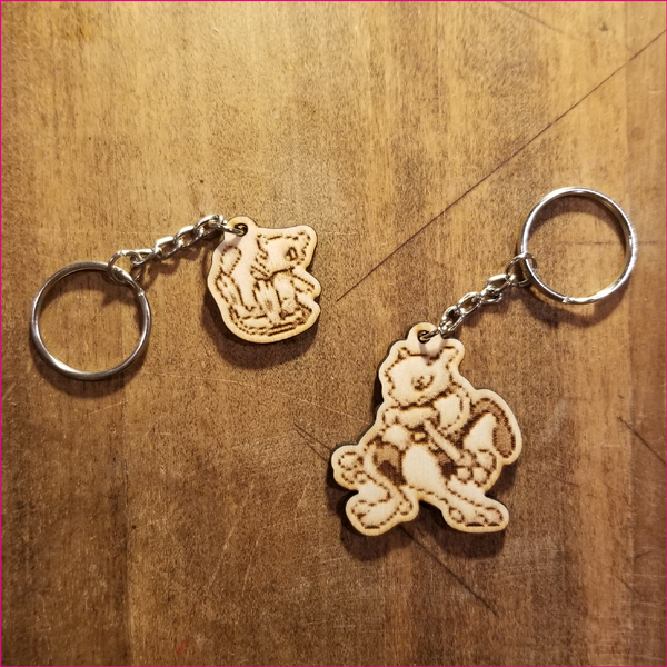 Mew and Mewtwo Wooden Keychains