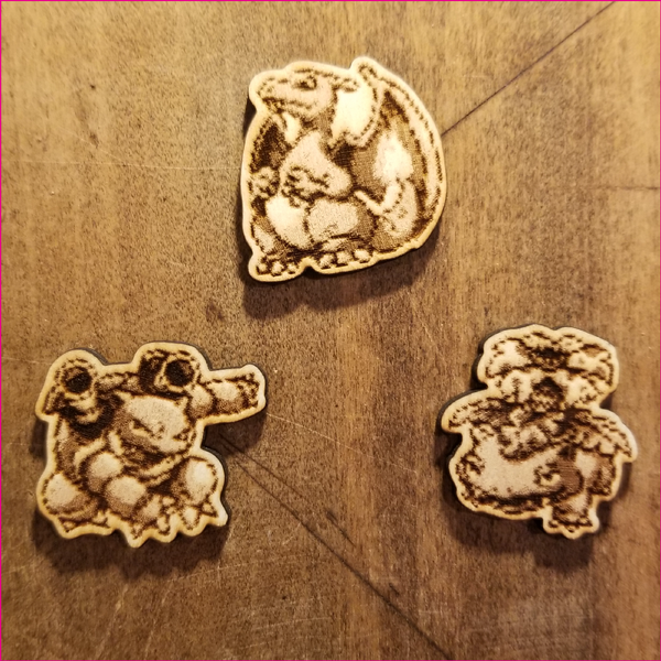 Charizard, Blastoise and Venusaur Wooden Pins